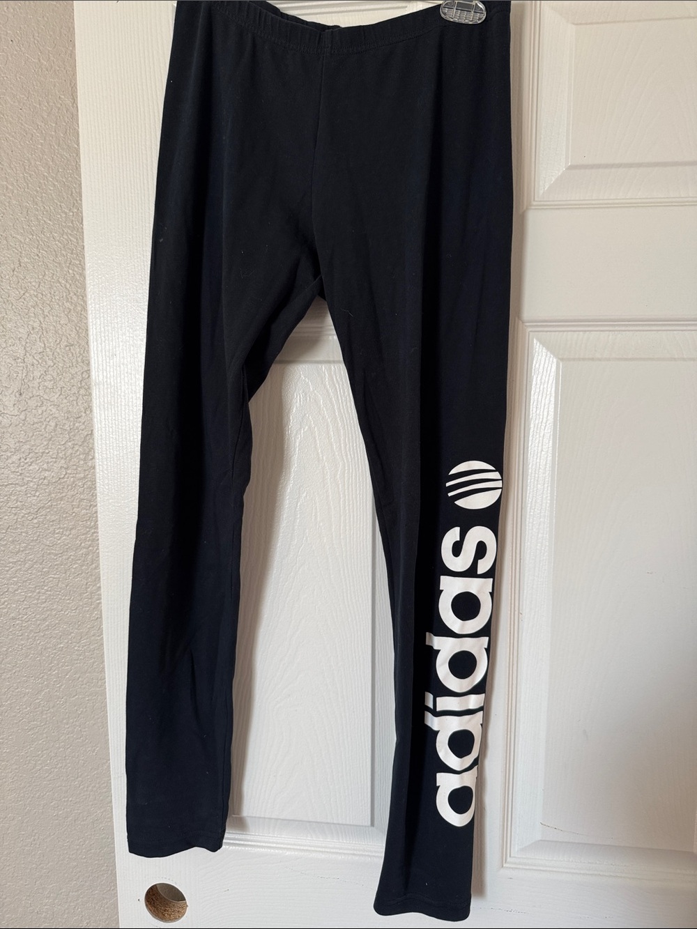 adidas Black Leggings with White Logo Strip